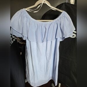 Charming Charlies Light Blue Striped Off-Shoulder Women's Dress